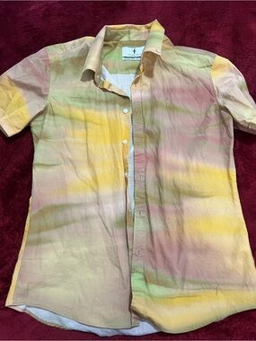 Father sons XL stretch slim fit Sleeve Pastel Tie-Dye Shirt - Yellow & Pink